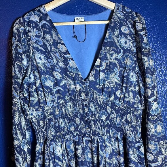 Bila 77 long-sleeve maxi dress with a blue floral Lined V-neckline Sz L Summer - Picture 6 of 10